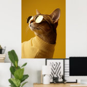 Cool Abyssinian Cat with Sunglasses and Turtleneck ポスター (ホームオフィス)