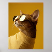 Cool Abyssinian Cat with Sunglasses and Turtleneck ポスター (正面)