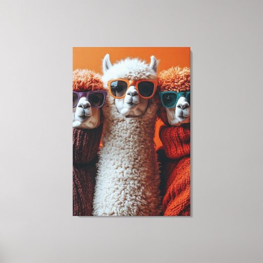 Cool Alpacas in Sweaters and Sunglasses キャンバスプリント (正面)