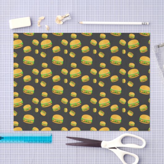 Cool and fun yummy burger pattern dark gray 薄葉紙 (クラフト)
