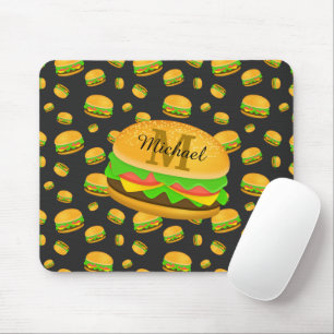 Cool and fun yummy burger pattern Monogram マウスパッド
