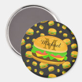 Cool and fun yummy burger pattern Monogram マグネット (正面/裏面)