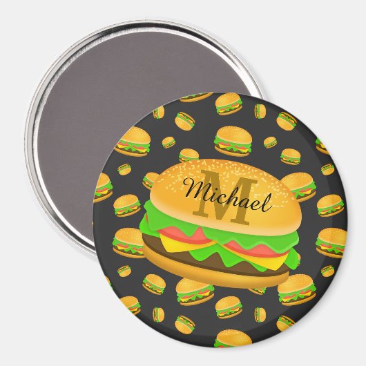 Cool and fun yummy burger pattern Monogram マグネット (正面/裏面)