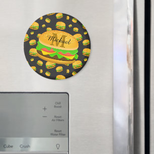 Cool and fun yummy burger pattern Monogram マグネット