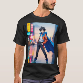 Cool Anime Boy in Neon City – Stylish Anime Charac Tシャツ