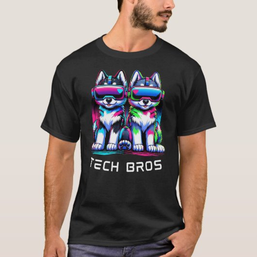 Cool Anime Dog Cartoon Puppies VR Tech Bros Tシャツ (正面)