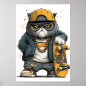 Cool Anthropomorphic Cat in Hip Hop Attire ポスター (正面)