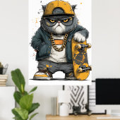 Cool Anthropomorphic Cat in Hip Hop Attire ポスター (ホームオフィス)