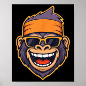 Cool Ape Gorilla Head Funky Monkey Retro Bandana C ポスター (正面)