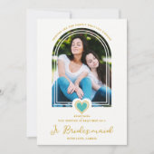 Cool Arch Fancy Jr Bridesmaid Blue Heart Photo 招待状 (正面)