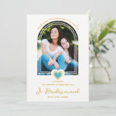 Cool Arch Fancy Jr Bridesmaid Blue Heart Photo 招待状 (スタンド正面)
