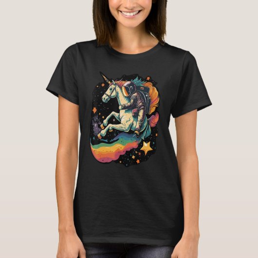 Cool Astronaut Spaceman Riding A Rainbow Unicorn I Tシャツ (正面)
