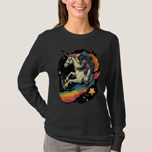 Cool Astronaut Spaceman Riding A Rainbow Unicorn I Tシャツ (正面)