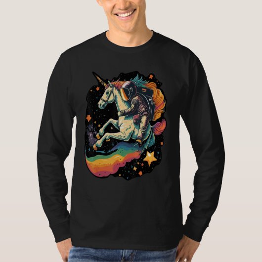 Cool Astronaut Spaceman Riding A Rainbow Unicorn I Tシャツ (正面)