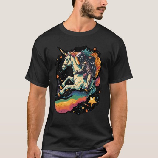 Cool Astronaut Spaceman Riding A Rainbow Unicorn I Tシャツ (正面)