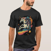 Cool Astronaut Spaceman Riding A Rainbow Unicorn I Tシャツ (正面)