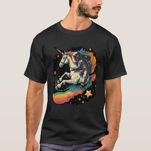 Cool Astronaut Spaceman Riding A Rainbow Unicorn I Tシャツ (正面)