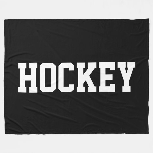 Cool Athletic Bold White HOCKEY Text On Deep Black フリースブランケット (正面(横))