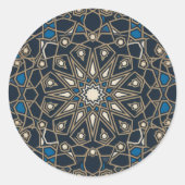 Cool Azure & White Geometric Ceramic Tile Sticker ラウンドシール (正面)