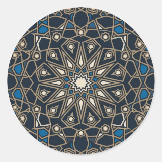 Cool Azure & White Geometric Ceramic Tile Sticker ラウンドシール (正面)