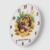 Cool baby lion add name boys nursery  ラージ壁時計 (傾斜)