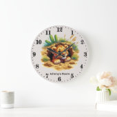 Cool baby lion add name boys nursery  ラージ壁時計 (ホーム)