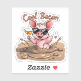 "Cool Bacon"サングラスをかけた子豚のカットビニールステッカー シール