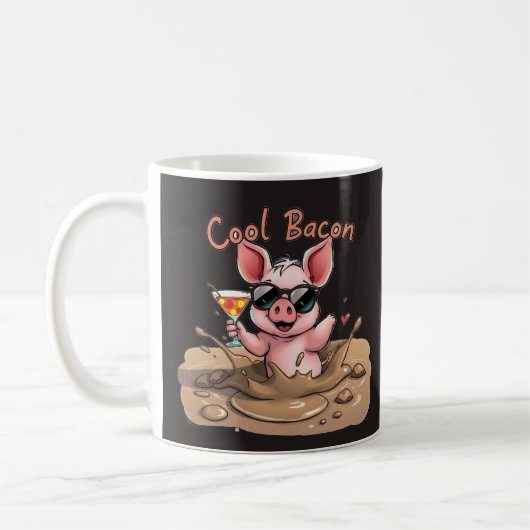 "Cool Bacon" Piglet in Sunglasses コーヒーマグカップ (左)