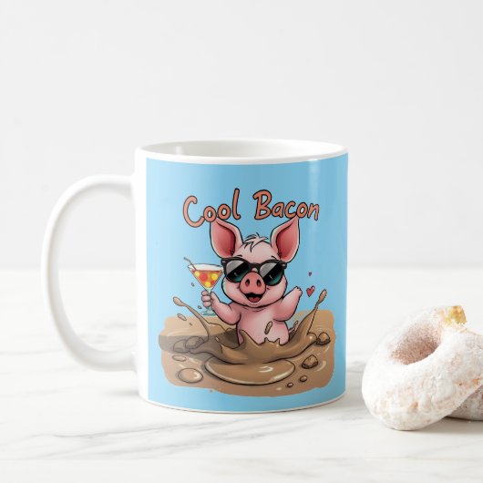 "Cool Bacon" Piglet in Sunglasses コーヒーマグカップ (ドーナツ)