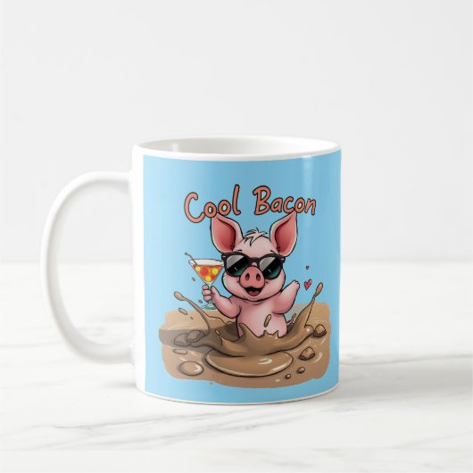 "Cool Bacon" Piglet in Sunglasses コーヒーマグカップ (左)