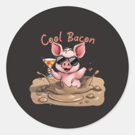 "Cool Bacon" Piglet in Sunglasses ラウンドシール