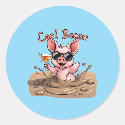 "Cool Bacon" Piglet in Sunglasses ラウンドシール (正面)