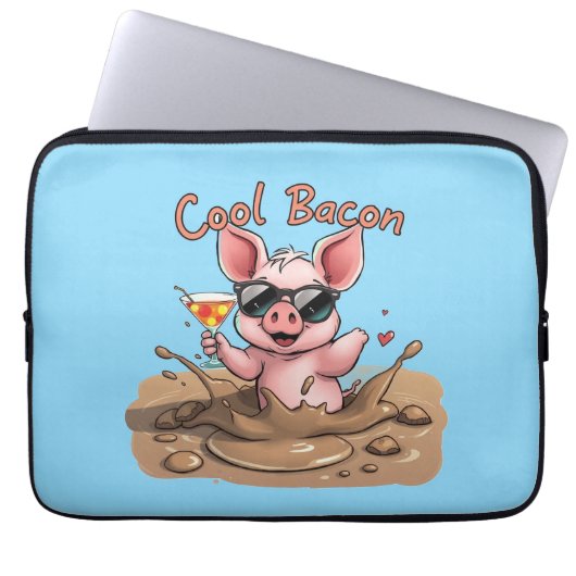 "Cool Bacon" Piglet in Sunglasses ラップトップスリーブ (正面)