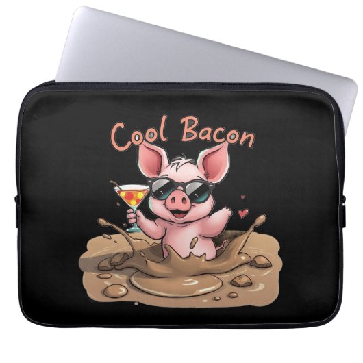 "Cool Bacon" Piglet in Sunglasses ラップトップスリーブ (正面)
