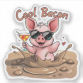 "Cool Bacon"Piglet in Sunglasses Cut Vinyl Sticker シール (正面)