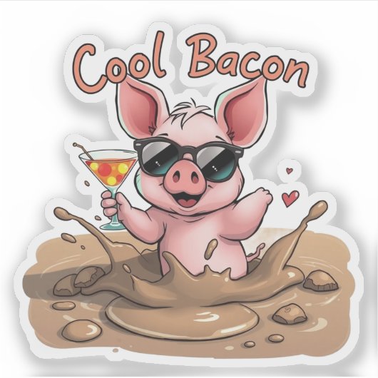 "Cool Bacon"Piglet in Sunglasses Cut Vinyl Sticker シール (正面)