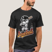 Cool Baseball Mascot Sunglasses Flaming Text Boys Tシャツ (正面)