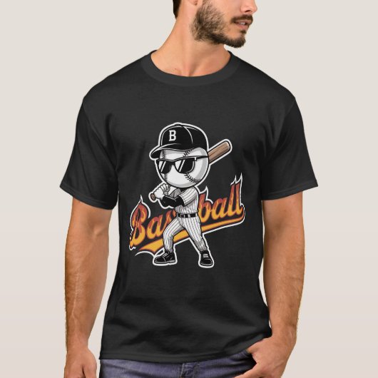 Cool Baseball Mascot Sunglasses Flaming Text Boys  Tシャツ (正面)