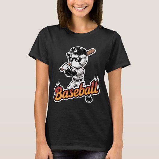 Cool Baseball Mascot Sunglasses Flaming Text Boys  Tシャツ (正面)