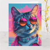 COOL BEACH CAT BIRTHDAY GREETING CARD カード (黄色い花)