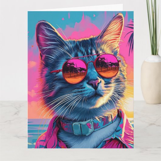COOL BEACH CAT BIRTHDAY GREETING CARD カード (正面)
