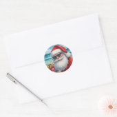 Cool Beach Santa Sticker – Tropical Holiday Vibes ラウンドシール (封筒)