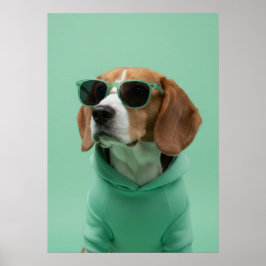 Cool Beagle Portrait in Hoodie and Sunglasses ポスター