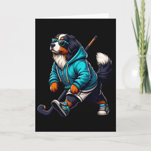 Cool Bernese Mountain Dog Hockey Player In Hoodie  カード (正面)