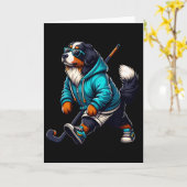Cool Bernese Mountain Dog Hockey Player In Hoodie  カード (黄色い花)