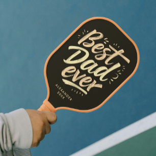 Cool Best Dad Father Brown Yellow Brush Script ピックルボールラケット