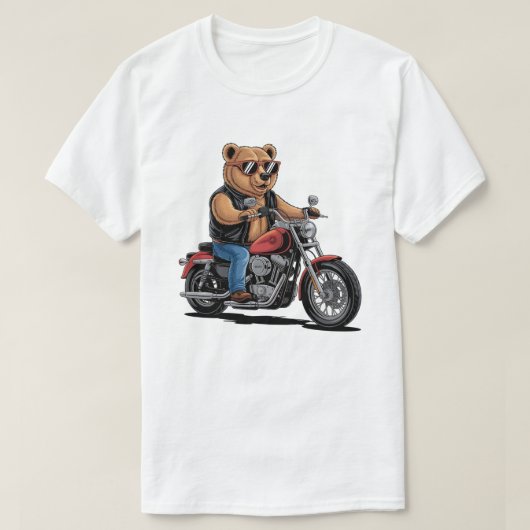 Cool Biker Bear on Bobber Motorcycle Tシャツ (デザイン正面)