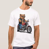 Cool Biker Bear on Bobber Motorcycle Tシャツ (正面)