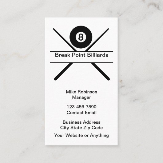 Cool Billiard Hall Theme Business Cards 名刺 (正面)