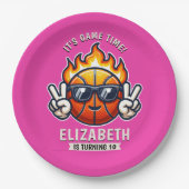Cool Birthday Girl with Basketball Theme ペーパープレート (正面)